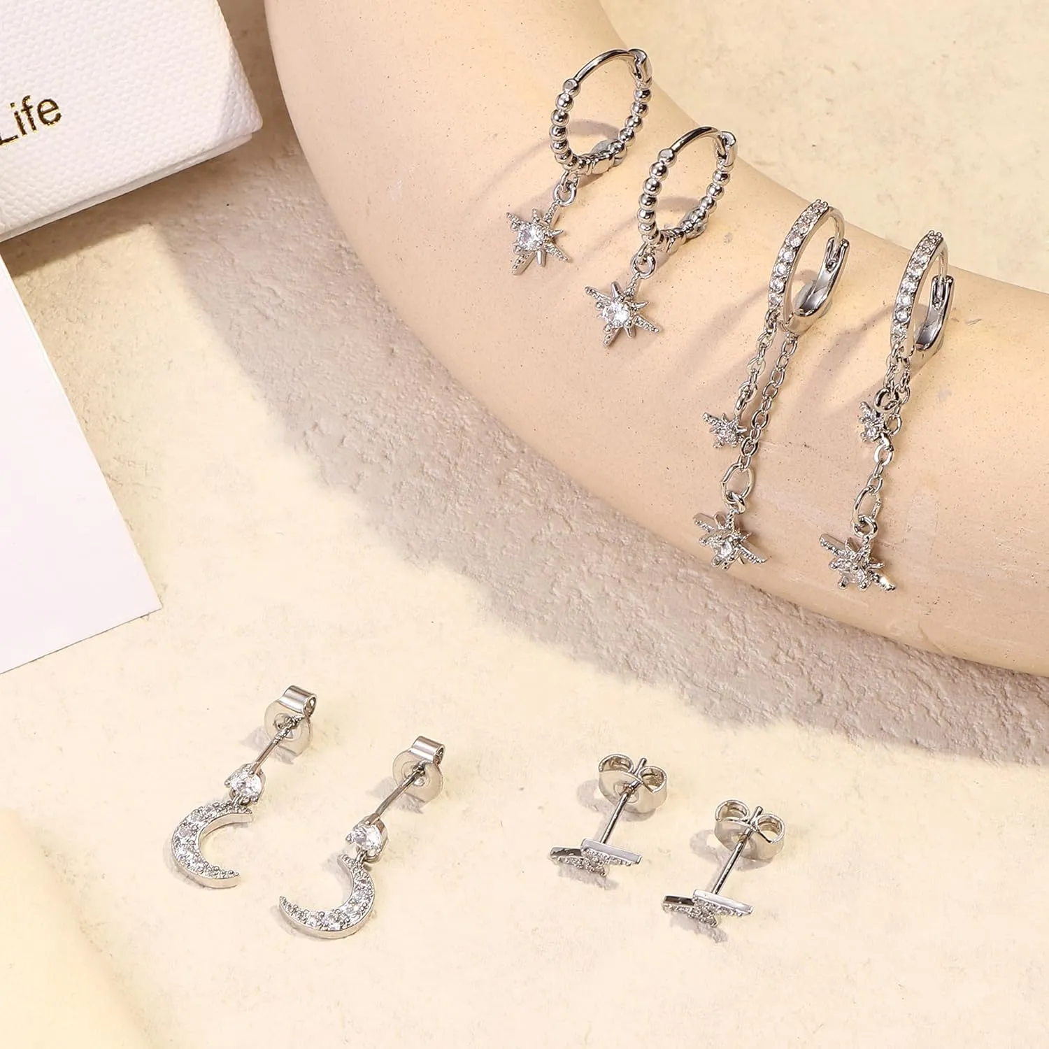 Small Gold Dangle Earrings for Women - Hypoallergenic 14K Gold Plated Huggie Hoop Earring Studs Stack Set Dainty Drop CZ Pearl Surgical Stainless Steel Jewelry with Charm