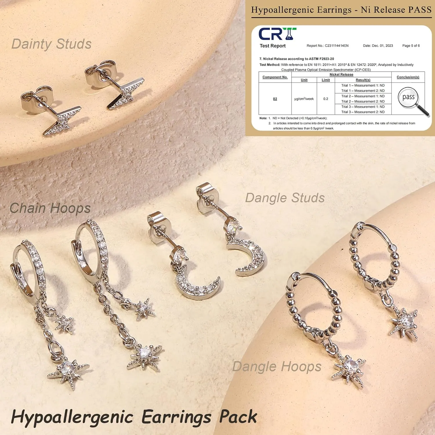 Small Gold Dangle Earrings for Women - Hypoallergenic 14K Gold Plated Huggie Hoop Earring Studs Stack Set Dainty Drop CZ Pearl Surgical Stainless Steel Jewelry with Charm