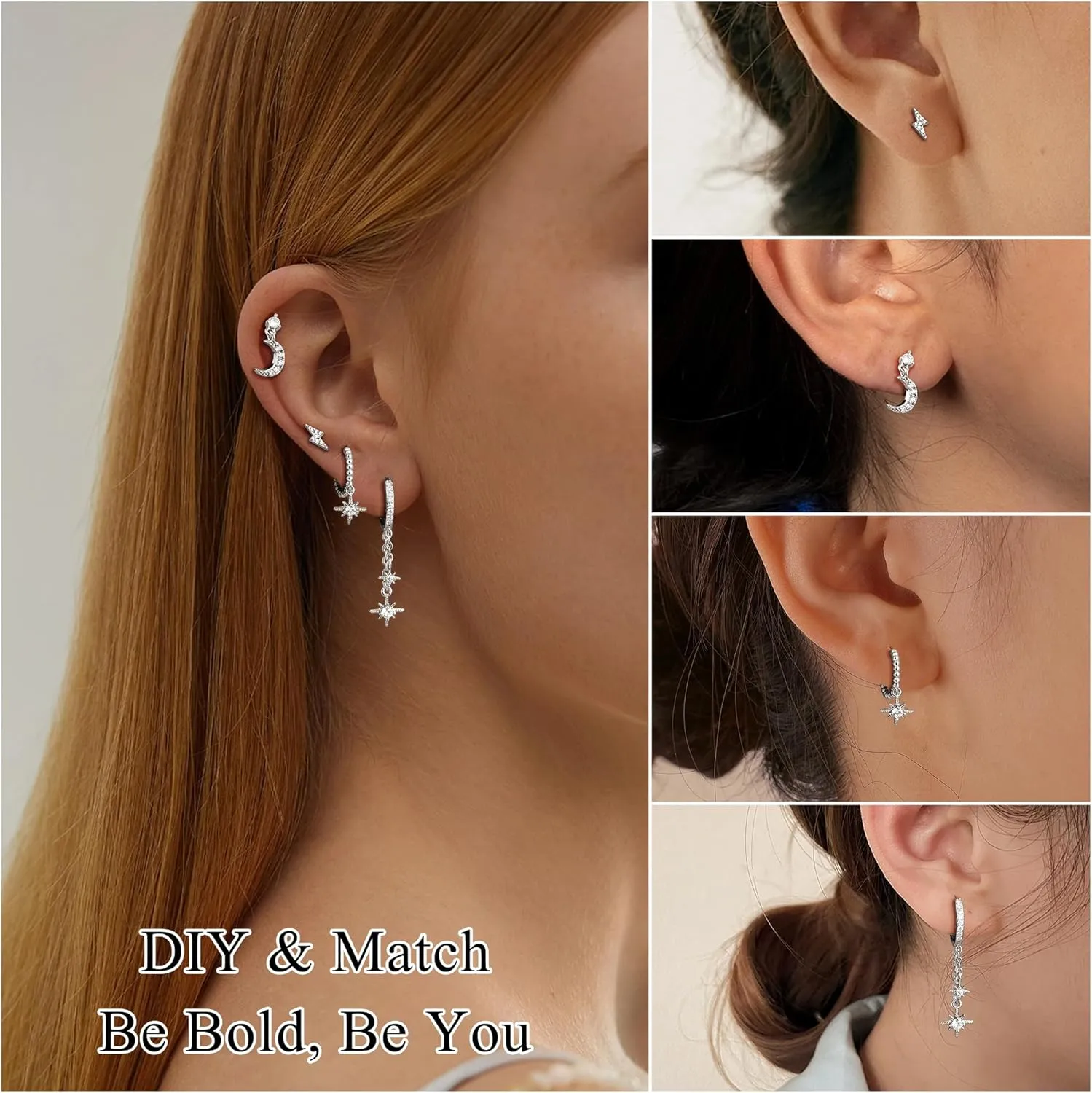 Small Gold Dangle Earrings for Women - Hypoallergenic 14K Gold Plated Huggie Hoop Earring Studs Stack Set Dainty Drop CZ Pearl Surgical Stainless Steel Jewelry with Charm