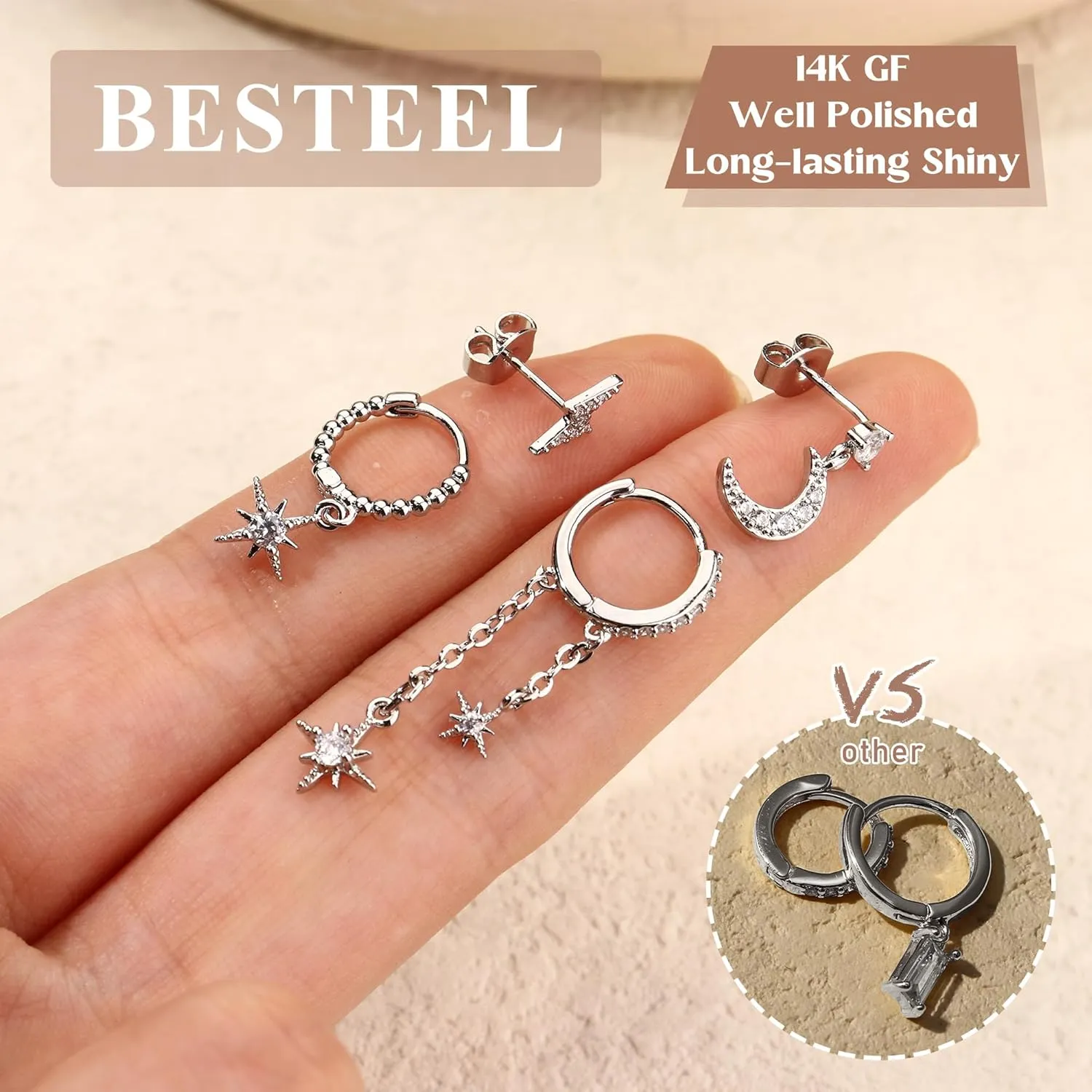 Small Gold Dangle Earrings for Women - Hypoallergenic 14K Gold Plated Huggie Hoop Earring Studs Stack Set Dainty Drop CZ Pearl Surgical Stainless Steel Jewelry with Charm