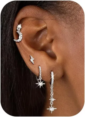 Small Gold Dangle Earrings for Women - Hypoallergenic 14K Gold Plated Huggie Hoop Earring Studs Stack Set Dainty Drop CZ Pearl Surgical Stainless Steel Jewelry with Charm