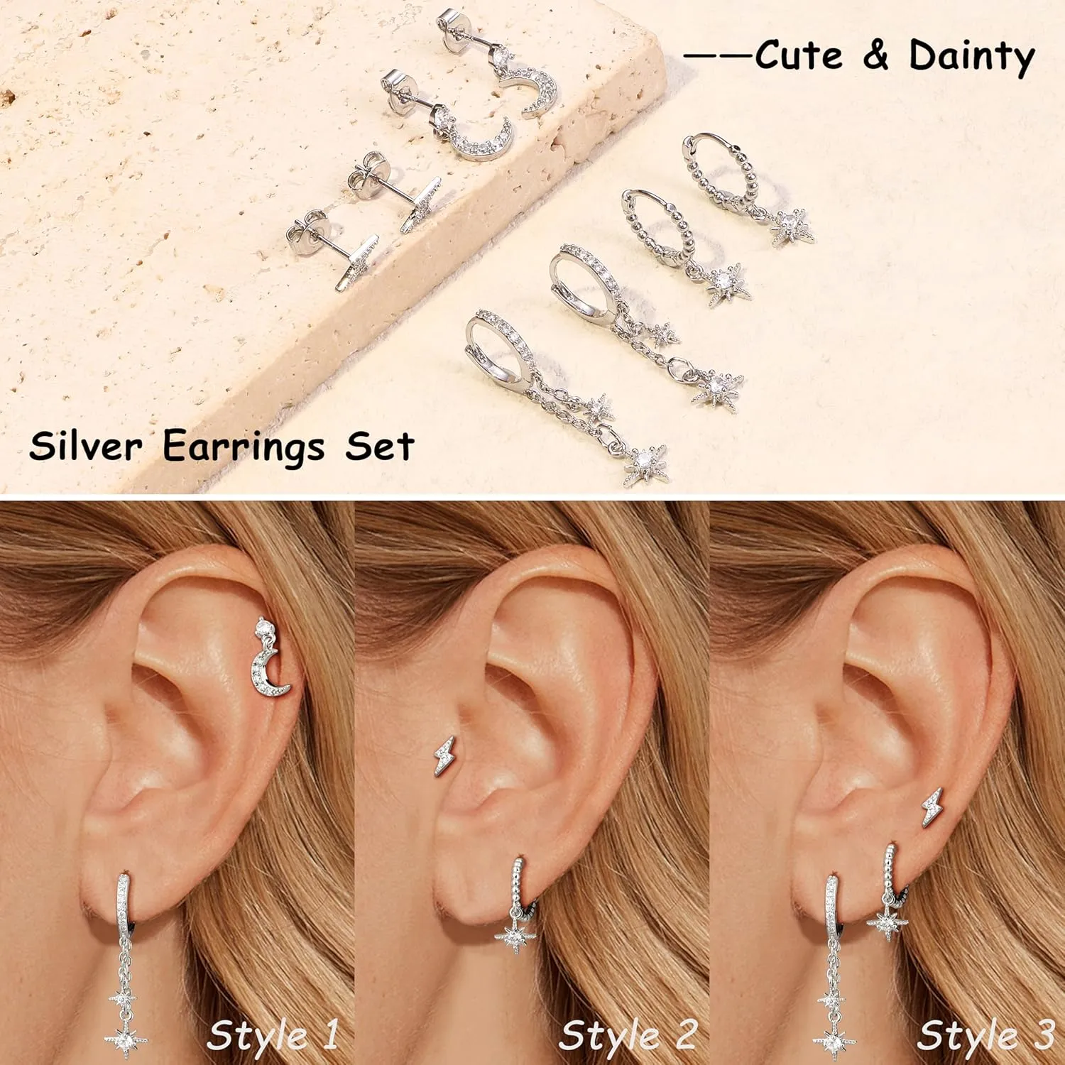Small Gold Dangle Earrings for Women - Hypoallergenic 14K Gold Plated Huggie Hoop Earring Studs Stack Set Dainty Drop CZ Pearl Surgical Stainless Steel Jewelry with Charm