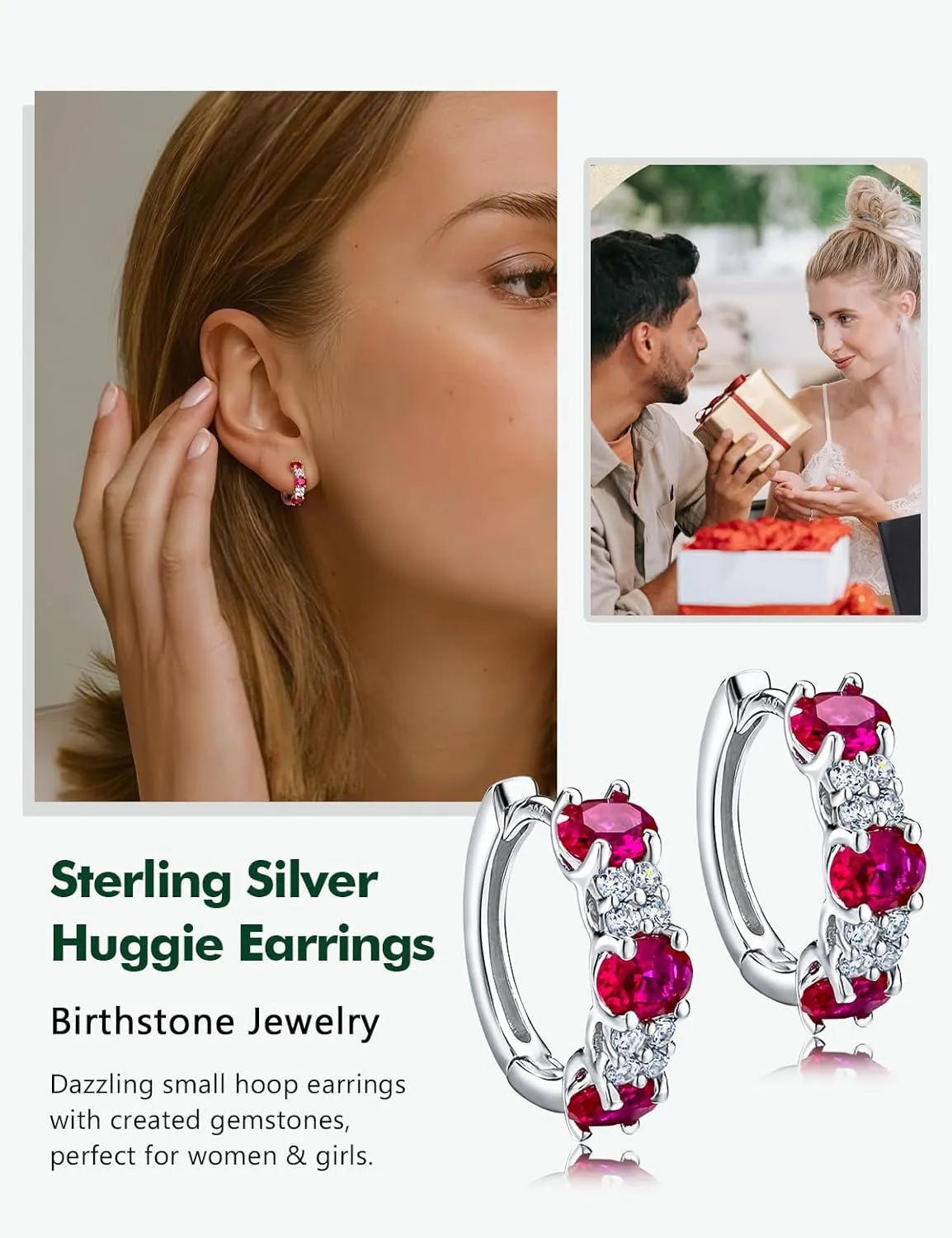 Small Hoop Earrings for Women Hypoallergenic 925 Sterling Silver 13.5mm Thick Huggie Earrings Hoops Created Gemstone Diamond Birthstone Wedding Earrings