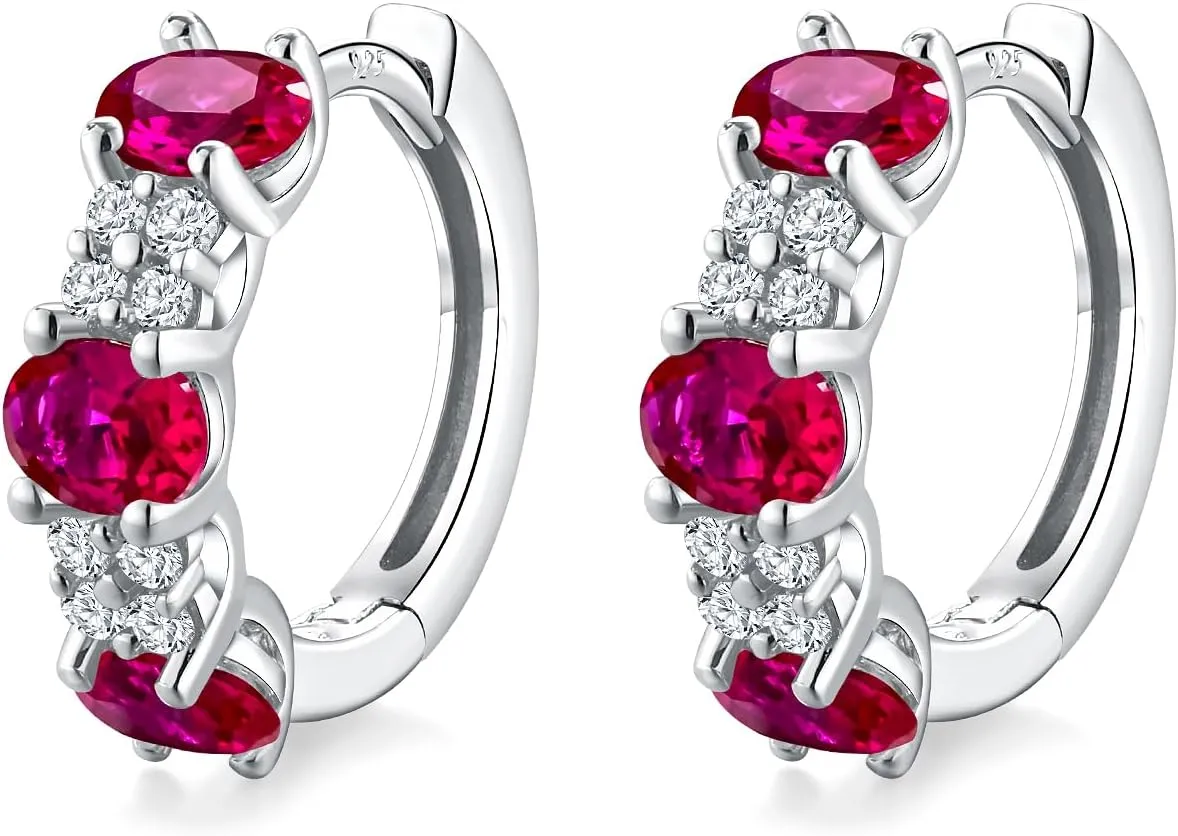 Small Hoop Earrings for Women Hypoallergenic 925 Sterling Silver 13.5mm Thick Huggie Earrings Hoops Created Gemstone Diamond Birthstone Wedding Earrings