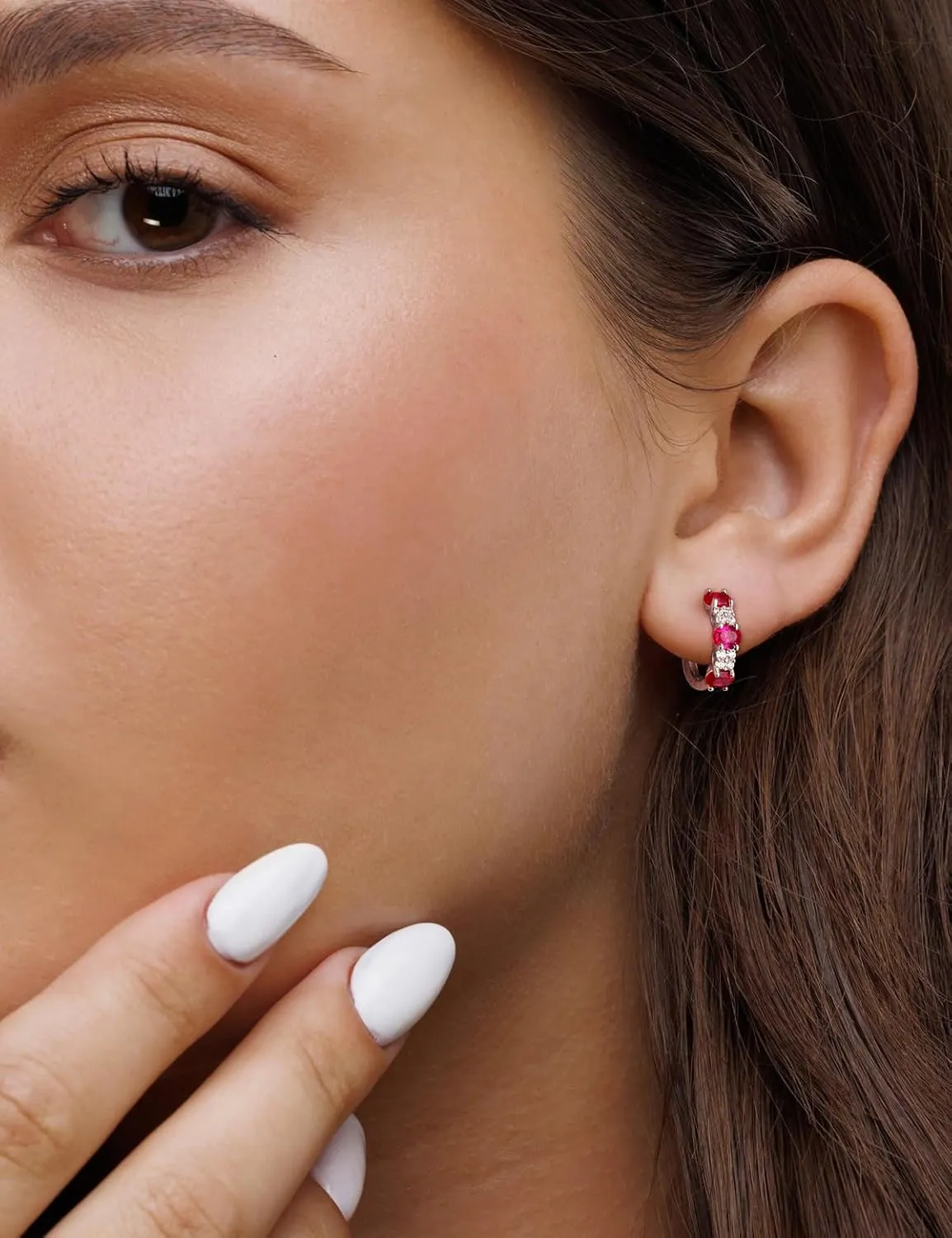 Small Hoop Earrings for Women Hypoallergenic 925 Sterling Silver 13.5mm Thick Huggie Earrings Hoops Created Gemstone Diamond Birthstone Wedding Earrings