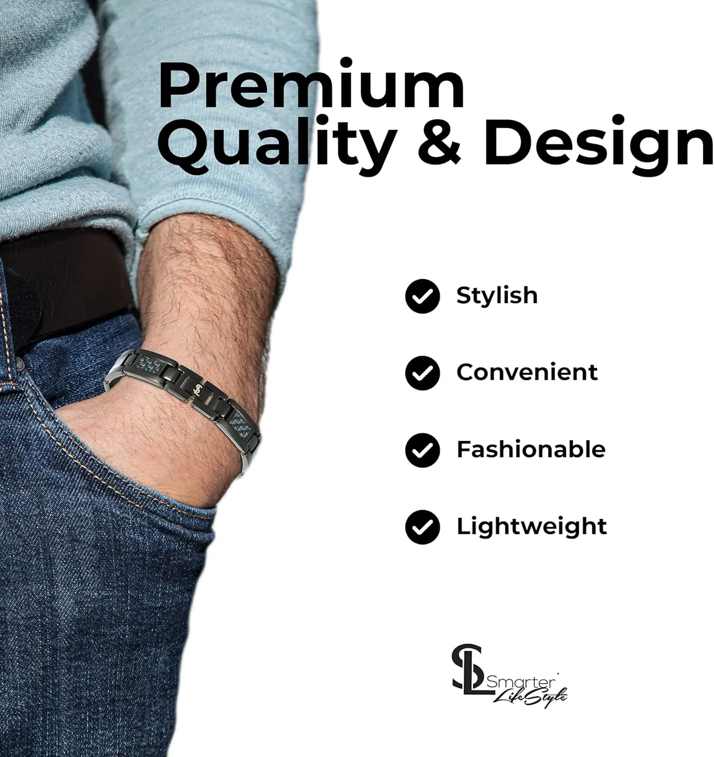 Smarter LifeStyle Elegant Surgical Grade Steel Carbon Fiber Mens Bracelet  Adjustable Many Color Options, Mens Jewelry Bracelet for Men