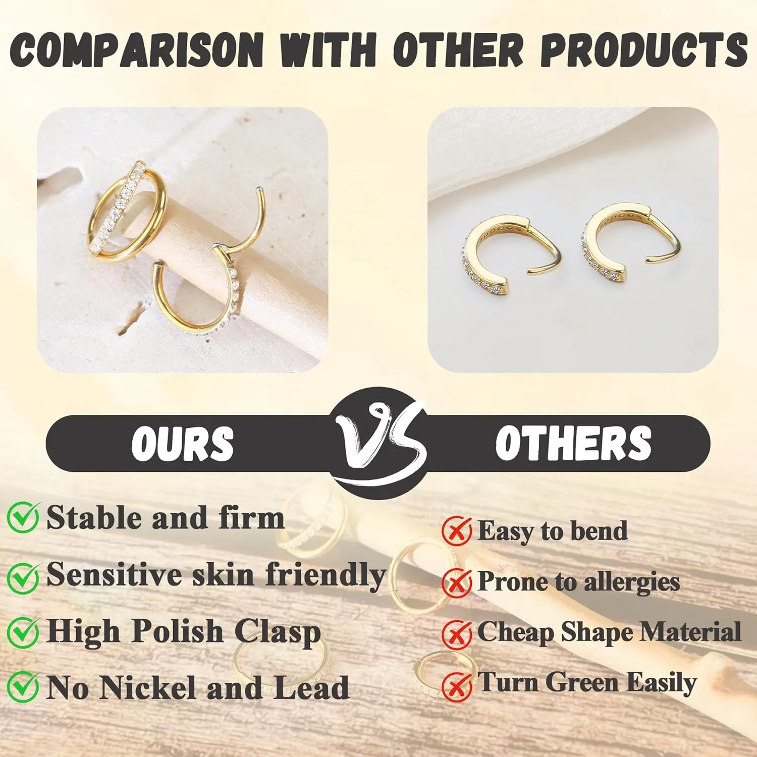 SmileBelle 14K Gold Hinged Nose Rings Hoop for Women 20G, 316L Surgical Steel Clicker Septum Ring, Hoop Huggie Earring for Upper Lobe Cartilage Helix Piercing Jewelry (8mm, 6mm,10mm)