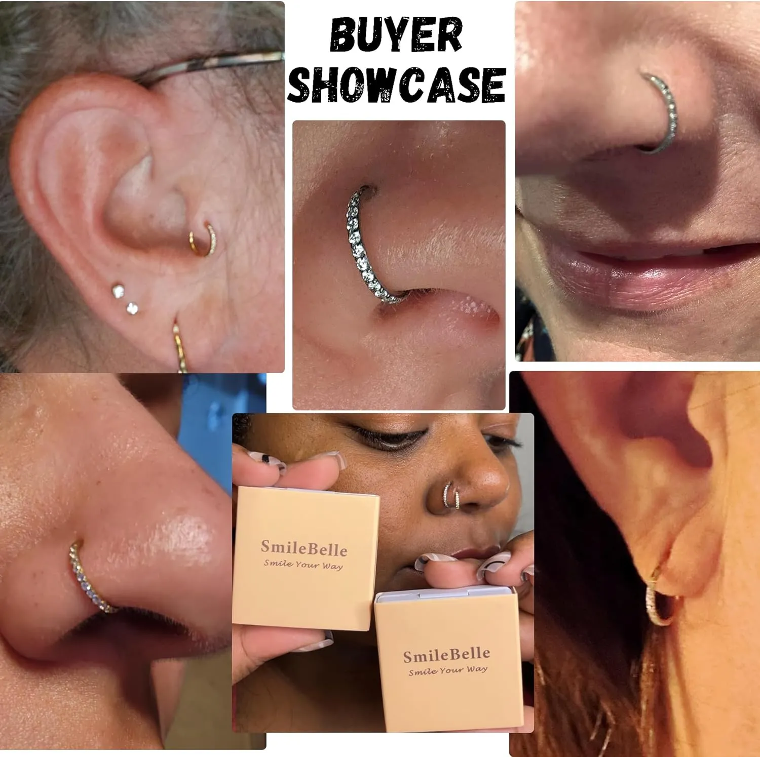 SmileBelle 14K Gold Hinged Nose Rings Hoop for Women 20G, 316L Surgical Steel Clicker Septum Ring, Hoop Huggie Earring for Upper Lobe Cartilage Helix Piercing Jewelry (8mm, 6mm,10mm)