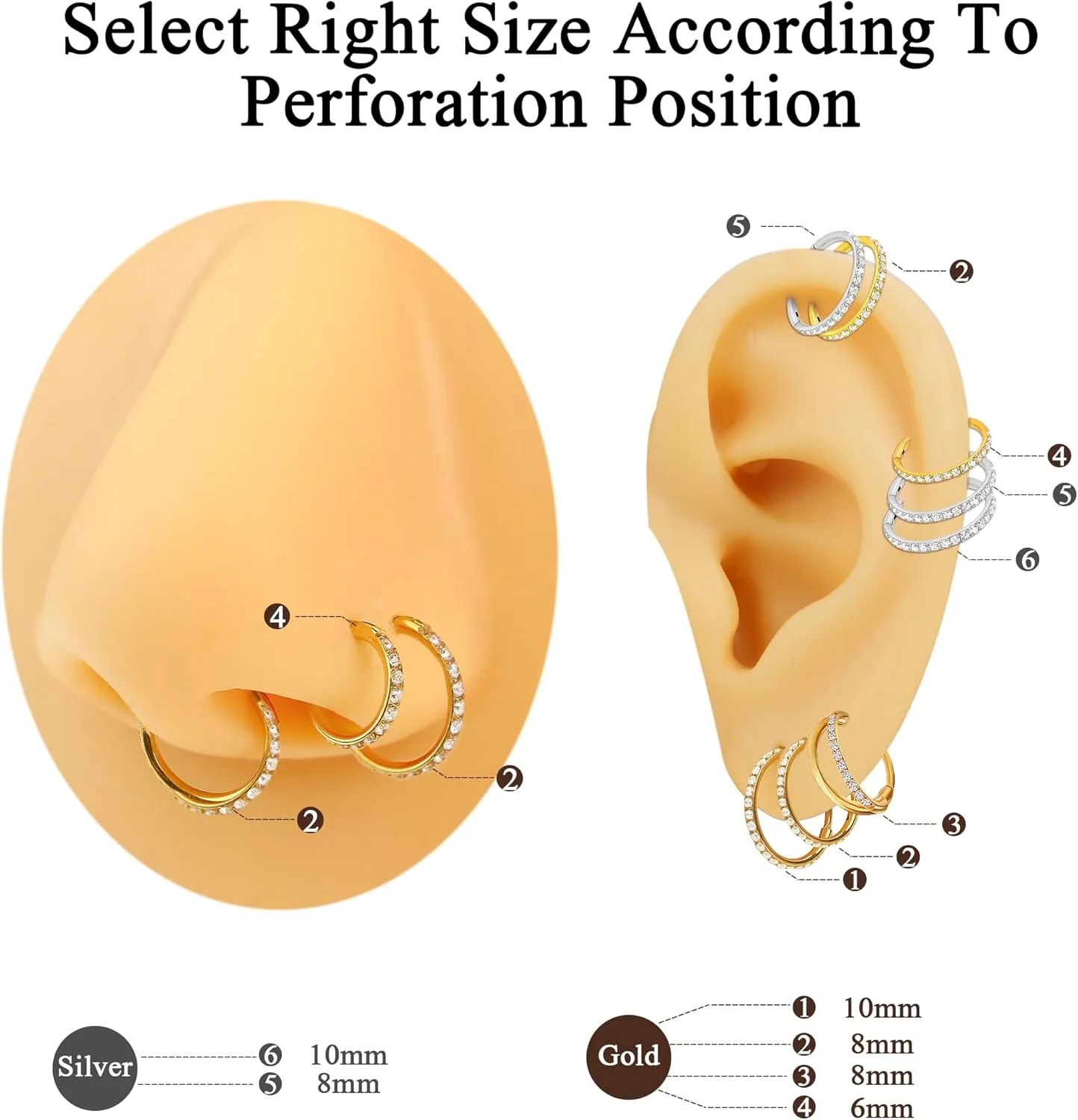 SmileBelle 14K Gold Hinged Nose Rings Hoop for Women 20G, 316L Surgical Steel Clicker Septum Ring, Hoop Huggie Earring for Upper Lobe Cartilage Helix Piercing Jewelry (8mm, 6mm,10mm)