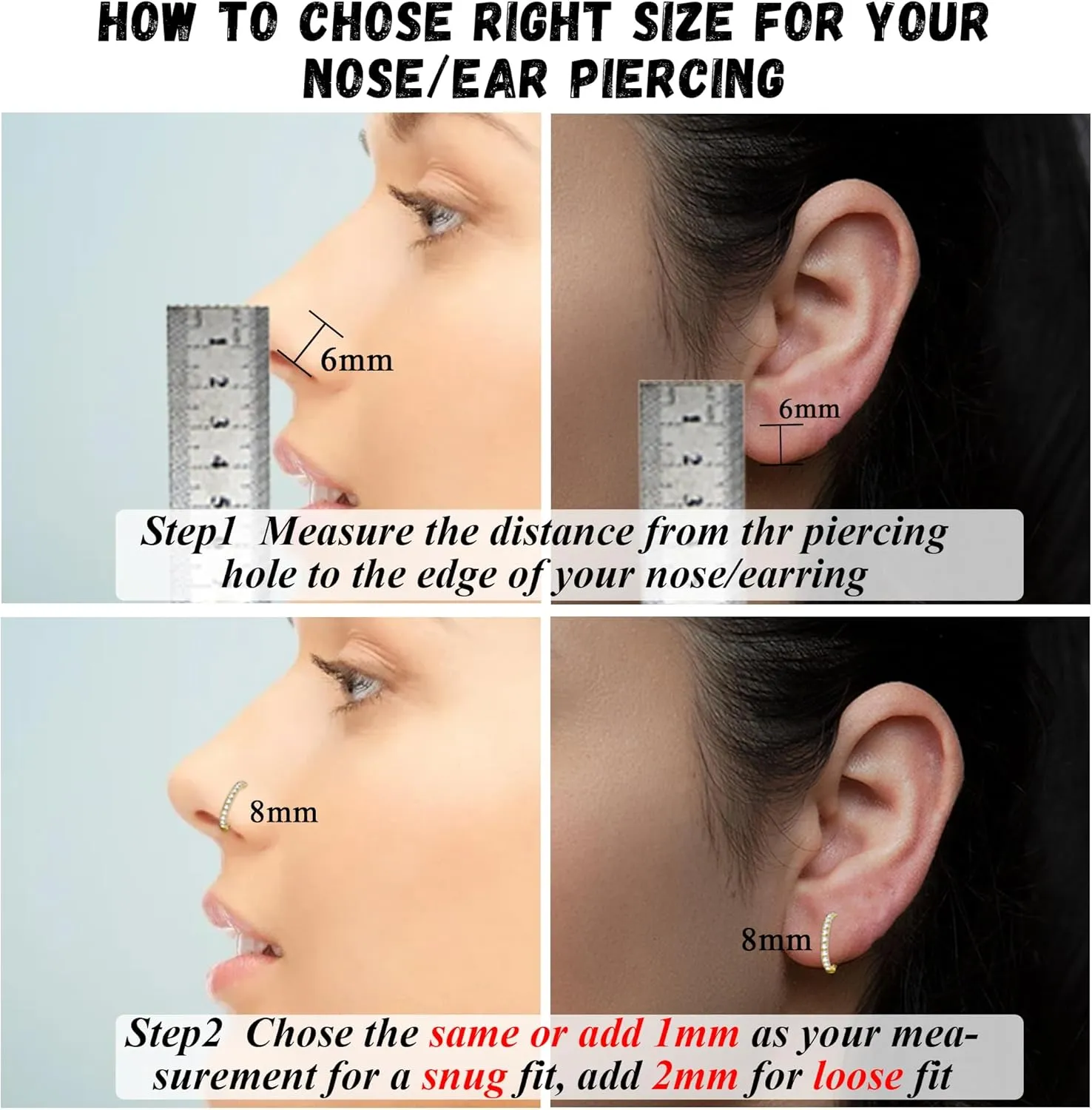 SmileBelle 14K Gold Hinged Nose Rings Hoop for Women 20G, 316L Surgical Steel Clicker Septum Ring, Hoop Huggie Earring for Upper Lobe Cartilage Helix Piercing Jewelry (8mm, 6mm,10mm)