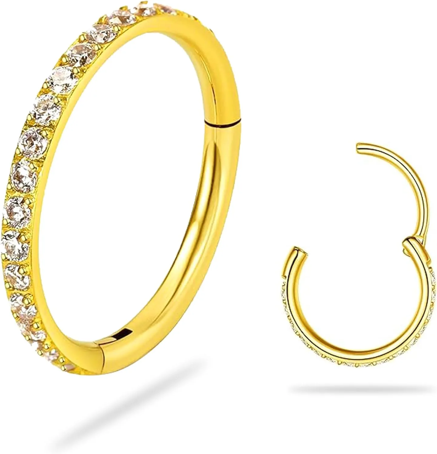 SmileBelle 14K Gold Hinged Nose Rings Hoop for Women 20G, 316L Surgical Steel Clicker Septum Ring, Hoop Huggie Earring for Upper Lobe Cartilage Helix Piercing Jewelry (8mm, 6mm,10mm)