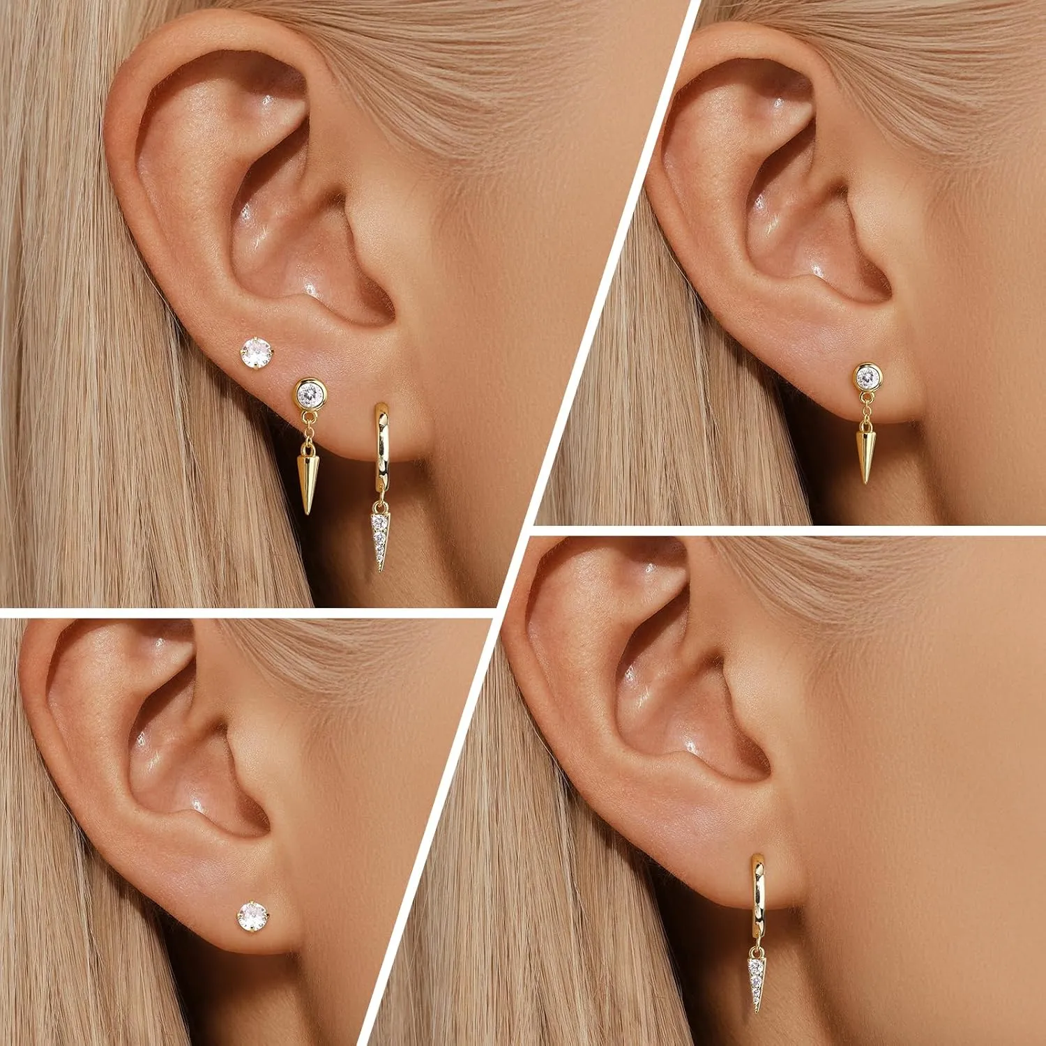 SNZM S925 Earrings Set for Women, S925 Sterling Silver Dainty Huggie Hoop Earrings, 3 Pairs Hypoallergenic Earrings Trendy Small Gold Earring Stacks Multiple Piercing,Start Earrings Set