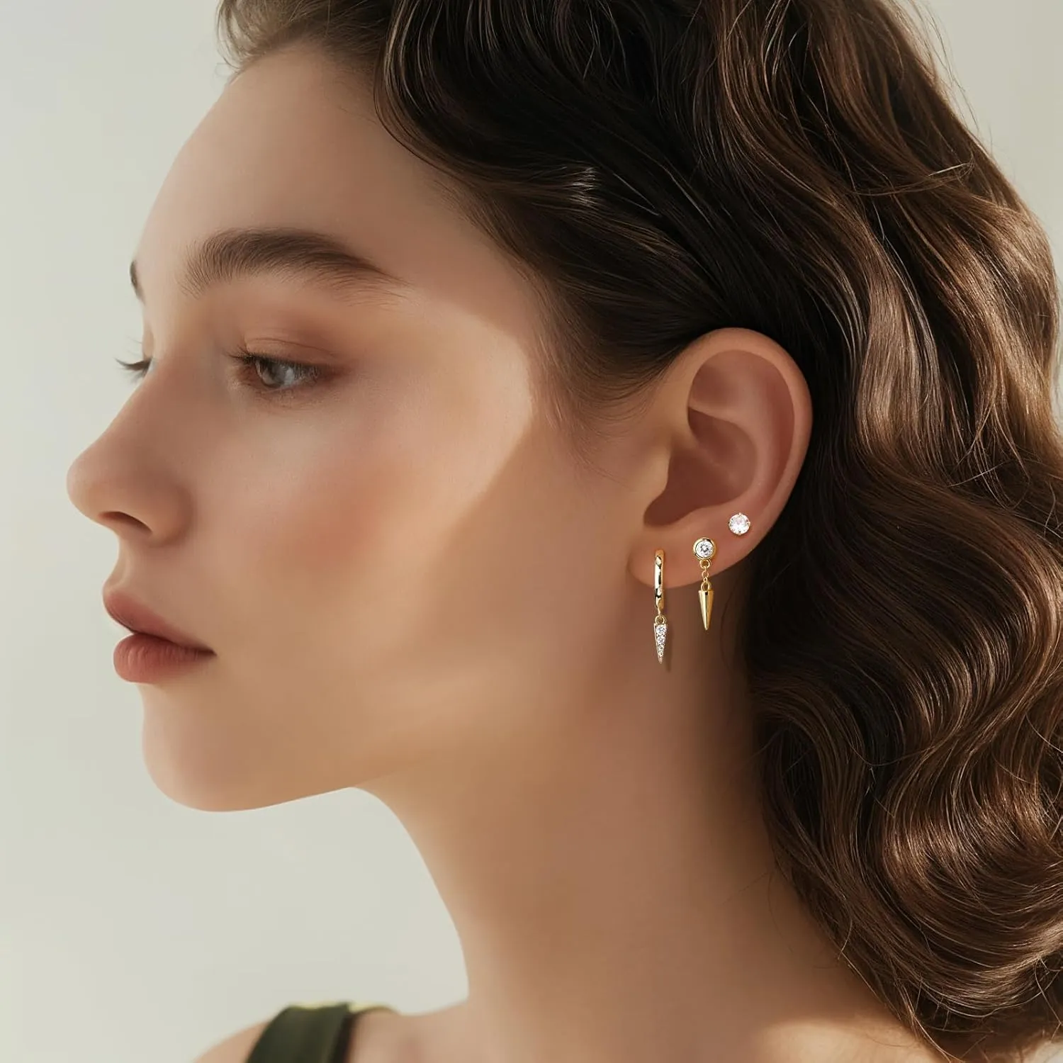 SNZM S925 Earrings Set for Women, S925 Sterling Silver Dainty Huggie Hoop Earrings, 3 Pairs Hypoallergenic Earrings Trendy Small Gold Earring Stacks Multiple Piercing,Start Earrings Set