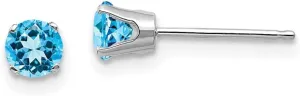 Solid Real 14k White Gold 4mm Blue Topaz Stud Earrings 4mm