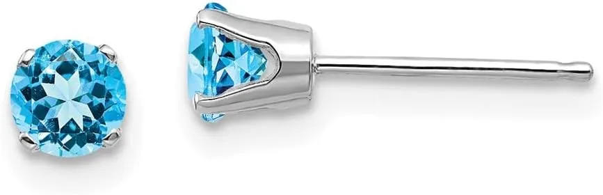 Solid Real 14k White Gold 4mm Blue Topaz Stud Earrings 4mm