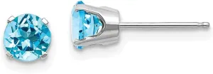 Solid Real 14k White Gold 5mm Blue Topaz Stud Earrings 5mm