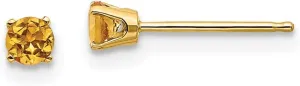 Solid Real 14k Yellow Gold 3mm November/Citrine Yellow November Gemstone Post Studs Earrings 3mm