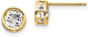 Solid Real 14k Yellow Gold 5mm Bezel White Topaz Stud Earrings 5mm