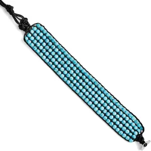 Solid Stainless Steel Black Cord Woven Imitation Turquoise Bracelet 9"