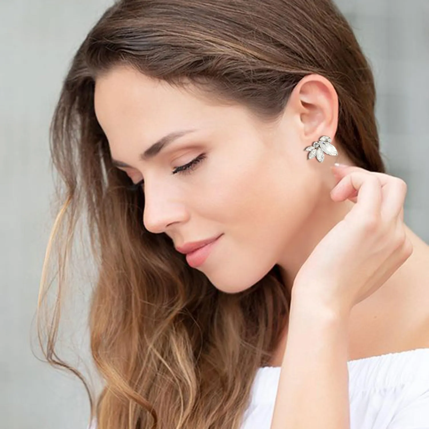 Sparkly Rhinestone Drop Earring Dainty Faux Crystal Earring Studs for Women Wedding Prom Party