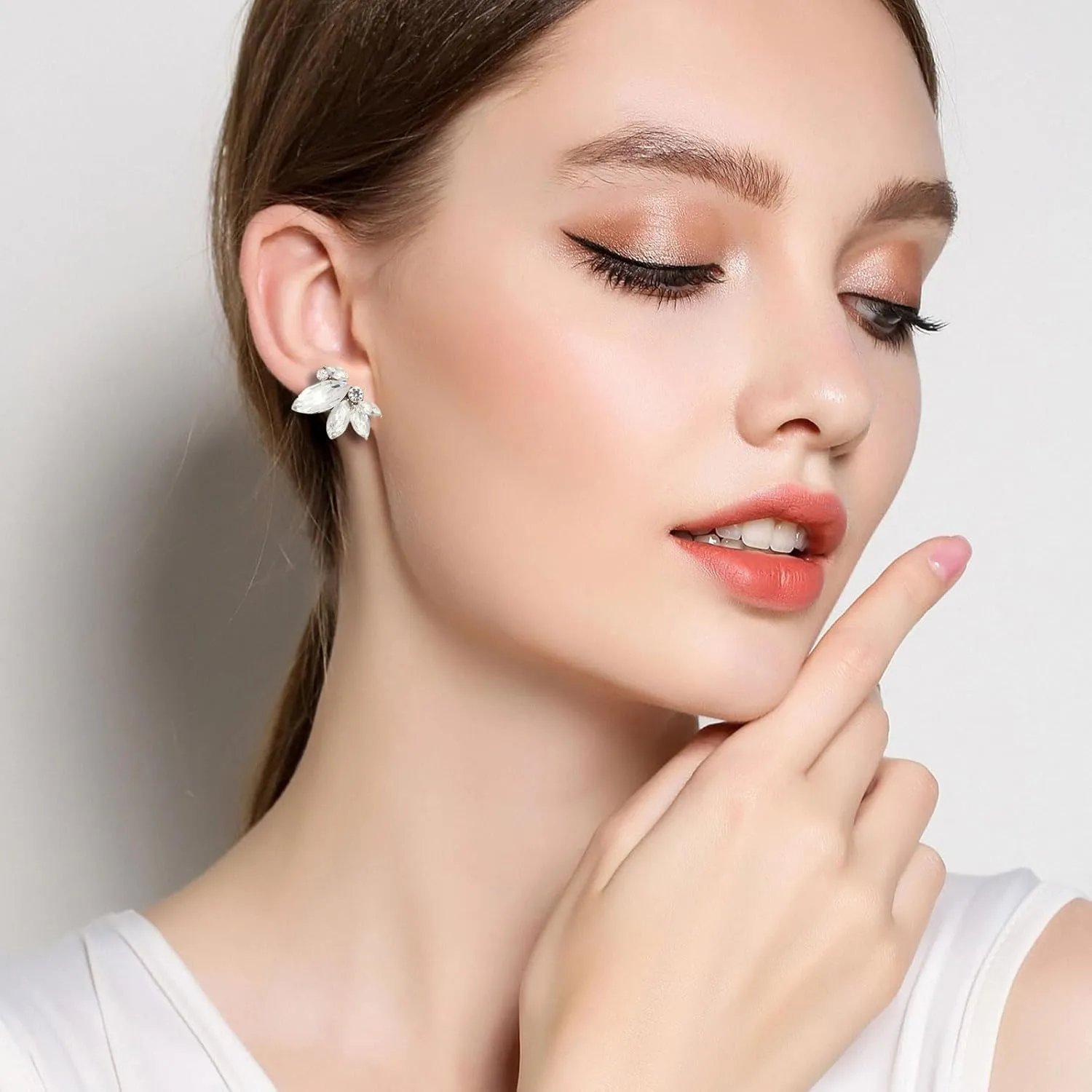 Sparkly Rhinestone Drop Earring Dainty Faux Crystal Earring Studs for Women Wedding Prom Party