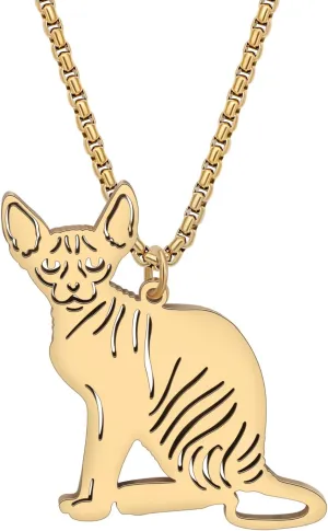 Stainless Steel Animal Cat Necklace Pendant for Women 18K Gold Silver Plated Cute Kitten Necklaces Minimalist Jewelry Gifts for Her Cat Lovers Charms