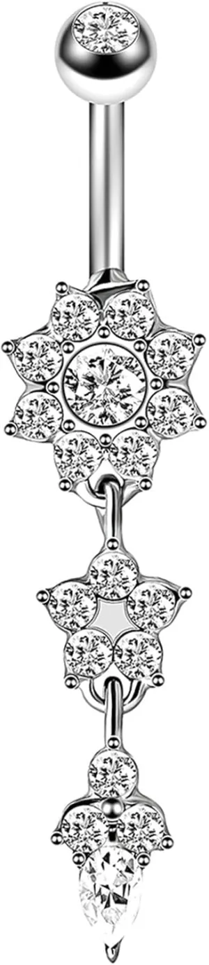 Stainless Steel Hoop Belly Button Rings, Crystal Sexy Navel Rings for Women Silver Navel Ring