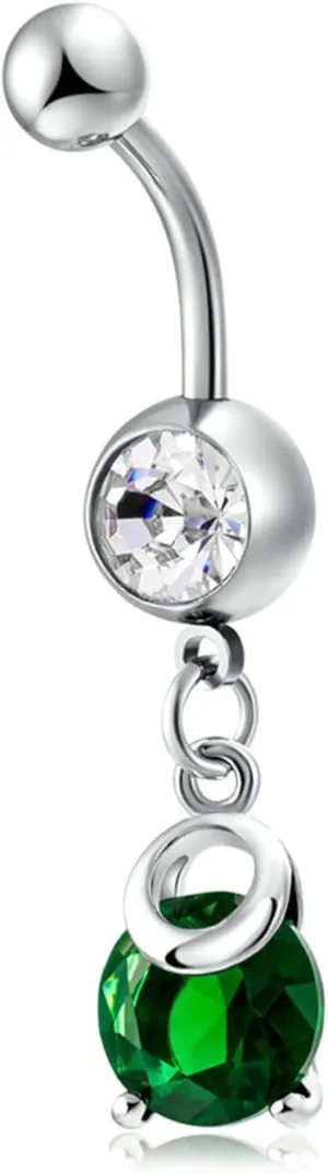 Stainless Steel Navel Ring, CZ Rose Gold Navel Rings for Women Round Silver Belly Rings