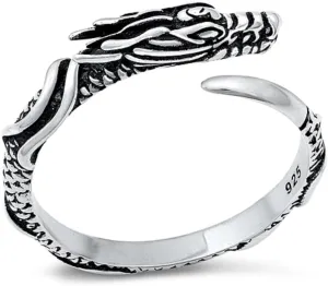 Sterling Silver Adjustable Wrap Around Dragon Ring