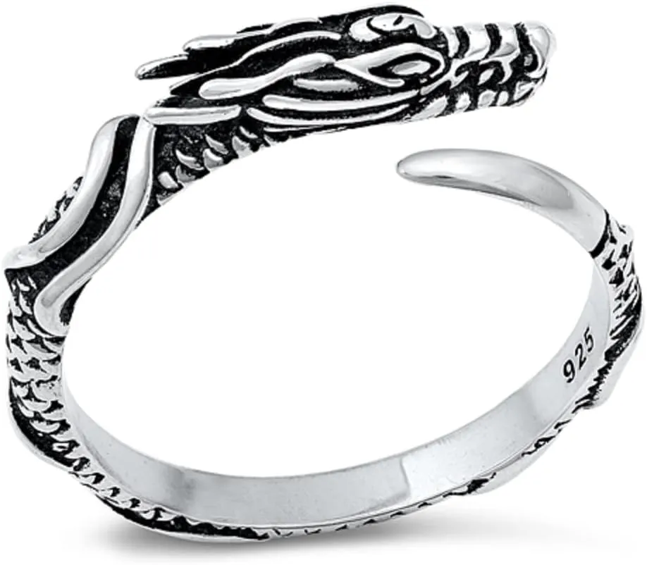 Sterling Silver Adjustable Wrap Around Dragon Ring