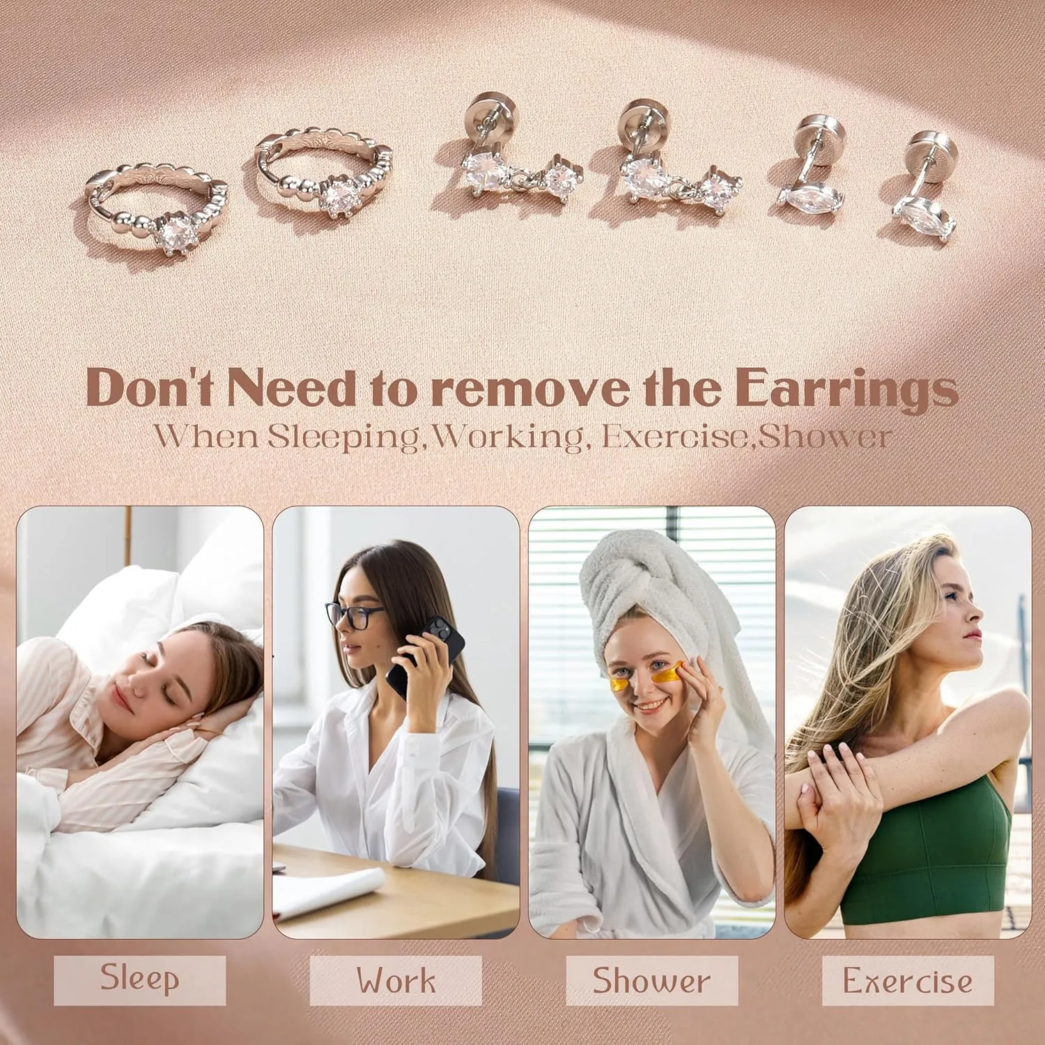 Sterling Silver Flat Back Earrings for Women Trendy Small Hoop Huggie Earrings CZ Cartilage Stud Earrings Set White Gold Plated Tragus Helix Earrings Piercing Jewelrys