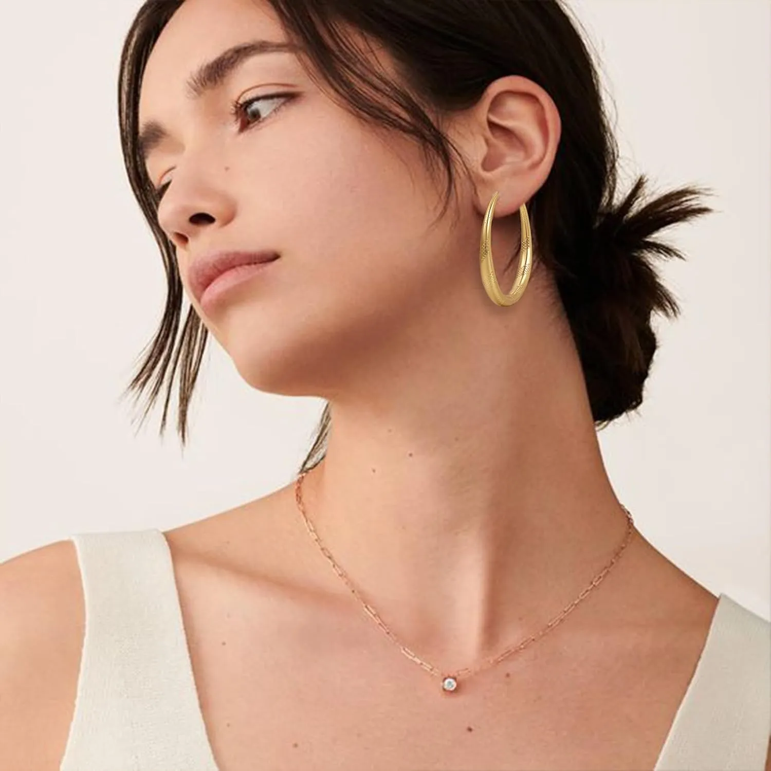 Sterling Silver Hoop Earrings, Hypoallergenic 14K Circle Gold Hoops Earrings for Women, Lightweight Silver Hoops Earrings with Thread Design (40/50/60/70mm)