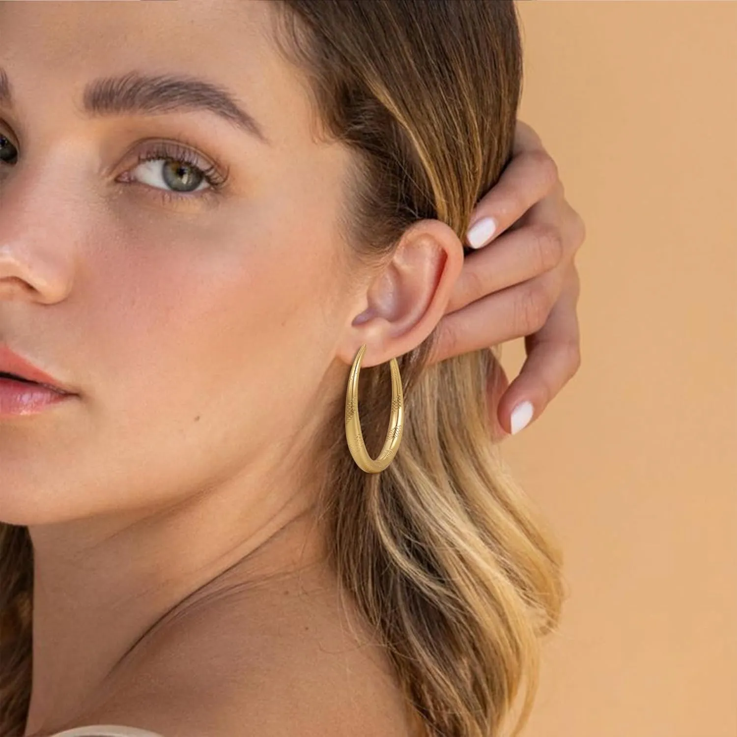 Sterling Silver Hoop Earrings, Hypoallergenic 14K Circle Gold Hoops Earrings for Women, Lightweight Silver Hoops Earrings with Thread Design (40/50/60/70mm)