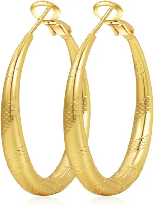 Sterling Silver Hoop Earrings, Hypoallergenic 14K Circle Gold Hoops Earrings for Women, Lightweight Silver Hoops Earrings with Thread Design (40/50/60/70mm)