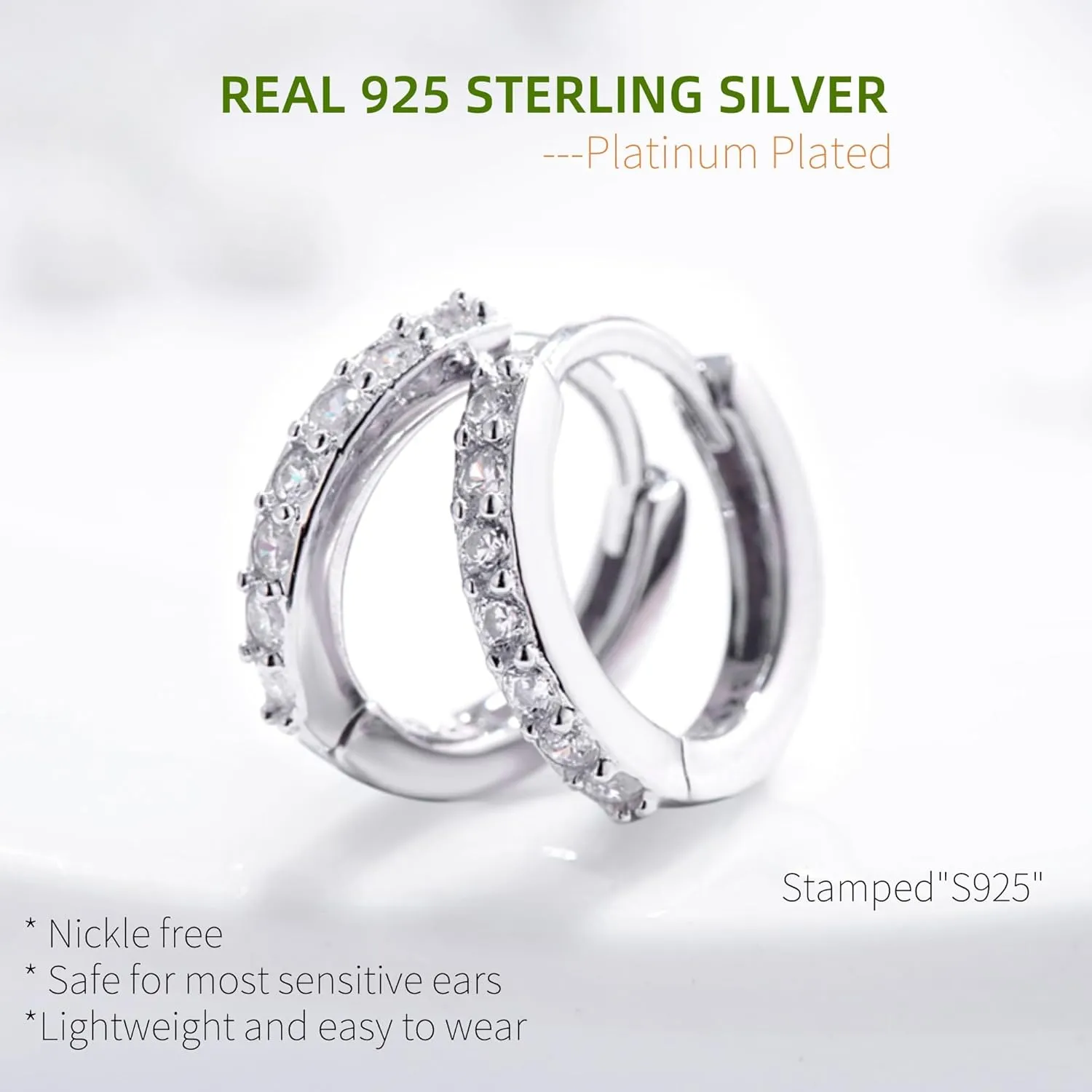 Sterling Silver Hoop Earrings, Hypoallergenic Small Huggie Hoop Earrings, 925 Sterling Silver, Lightweight Small Cartilage Earrings, Cuff Everyday Earrings
