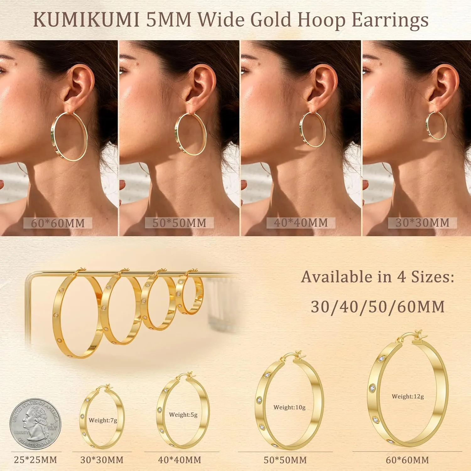 Sterling Silver Hoops Earrings for Women,5MM Wide Hypoallergenic Thick Silver Hoop Earrings with Cubic Zirconia, 925 Silver Plated Hoop Earrings non Tarnish for Sensitive Ears 30/40/50mm