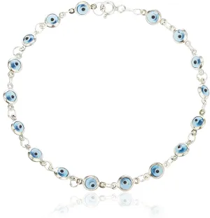 Sterling Silver Small Evil Eyes Charmed 7.5 inch Bracelets