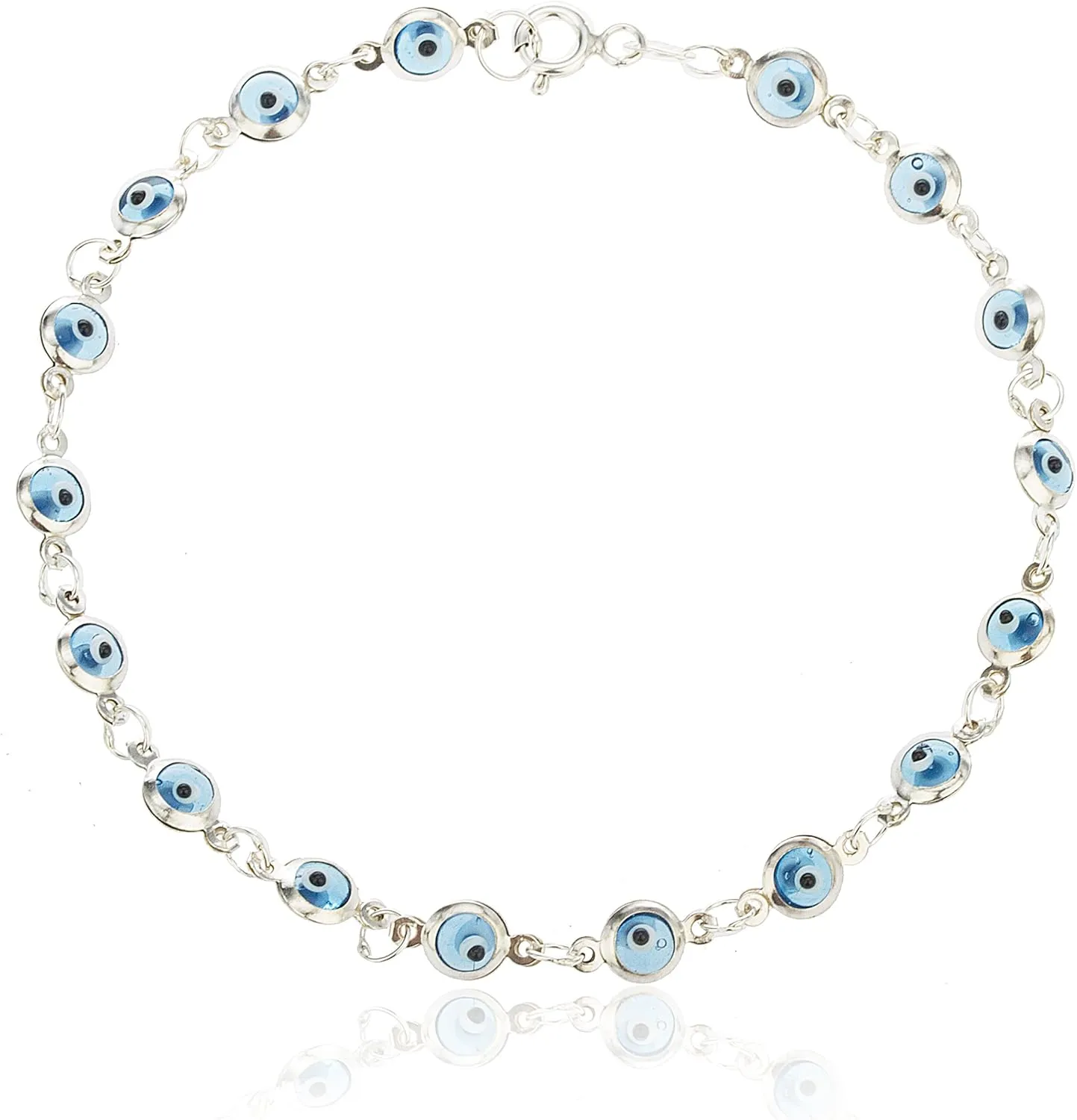 Sterling Silver Small Evil Eyes Charmed 7.5 inch Bracelets