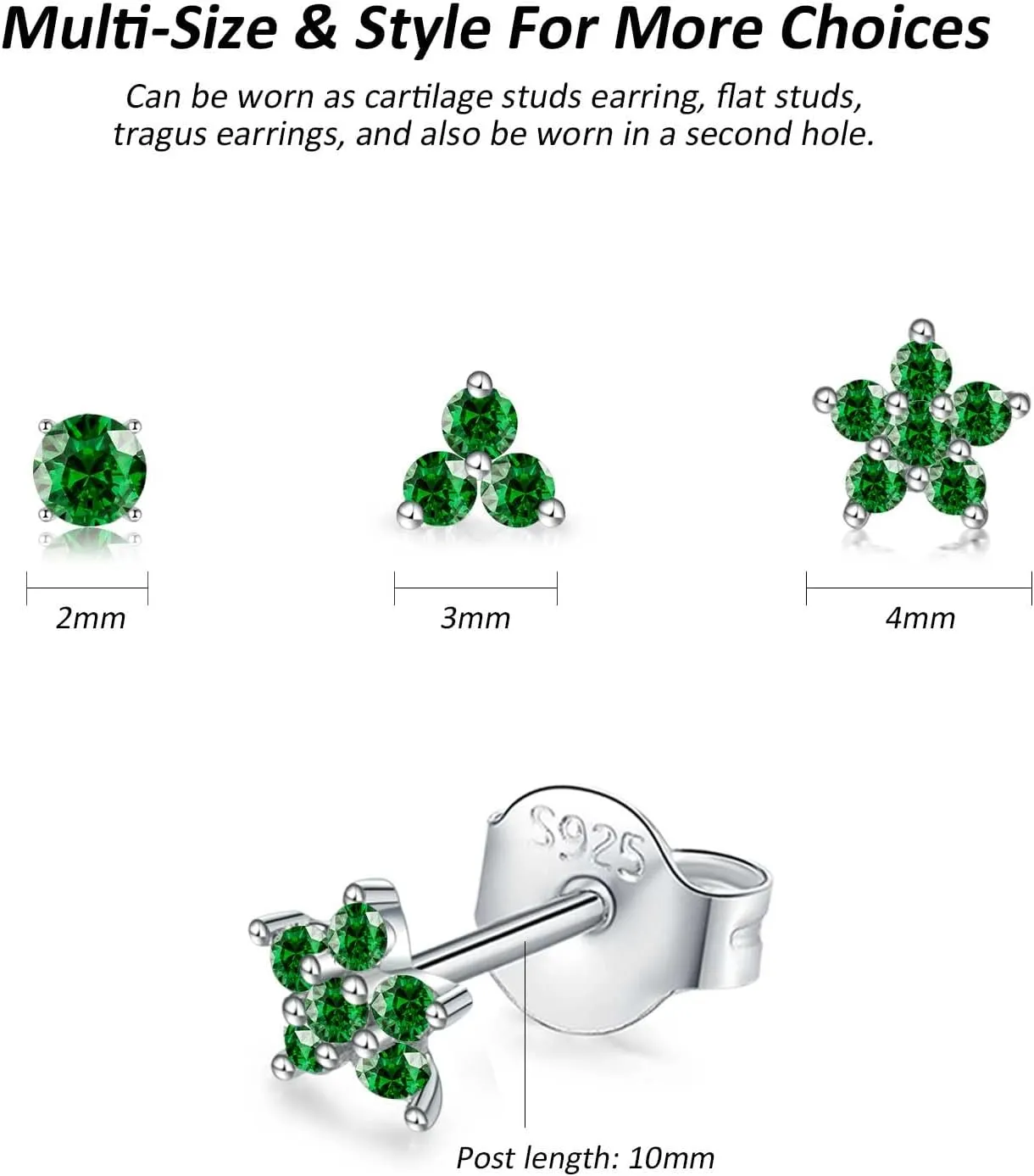 Sterling Silver Stud Earrings for Women, Tiny Flower Earrings Set, Small Cubic Zirconia Helix Earrings Dainty Tragus Cartilage Studs Cherry Blossom Ear Piercing Jewelry Gifts for Teens