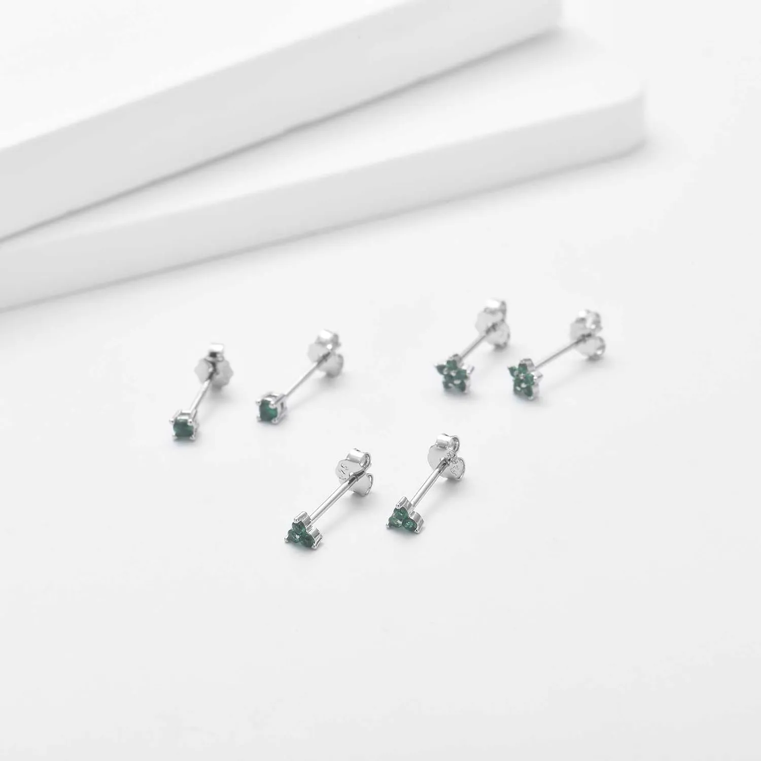 Sterling Silver Stud Earrings for Women, Tiny Flower Earrings Set, Small Cubic Zirconia Helix Earrings Dainty Tragus Cartilage Studs Cherry Blossom Ear Piercing Jewelry Gifts for Teens