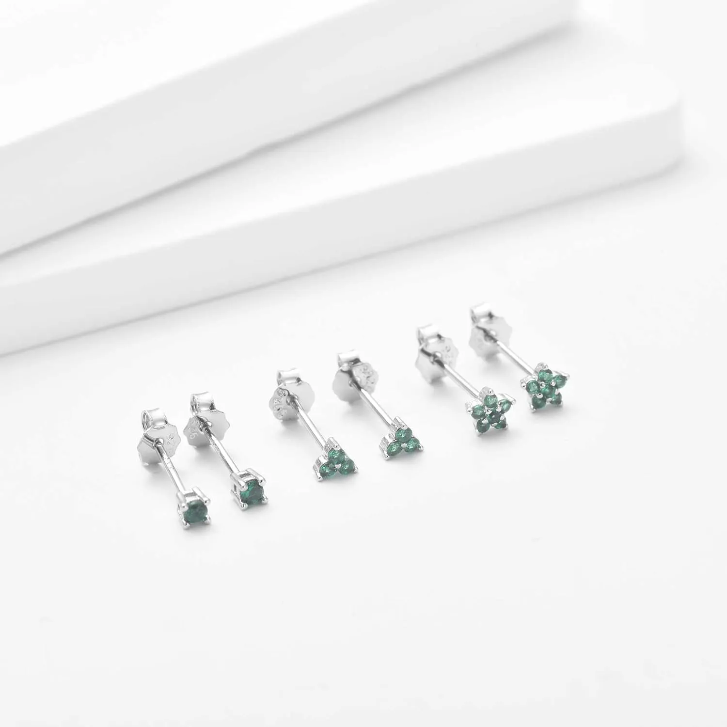 Sterling Silver Stud Earrings for Women, Tiny Flower Earrings Set, Small Cubic Zirconia Helix Earrings Dainty Tragus Cartilage Studs Cherry Blossom Ear Piercing Jewelry Gifts for Teens