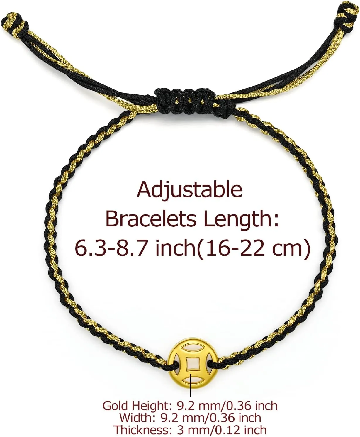 String Bracelet Solid Gold Charm Bracelets Black Lucky Coins Gold Jewelry Cool Bracelets Unisex for Women Men Adults Girlfriend Friendship Couple Bracelet Pure Gold Not Gold Plated