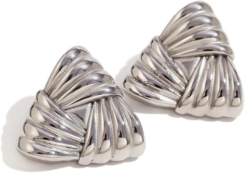 Striped Stud Earrings Flow Teardrop/Triangle/Petal Shaped, Unique Cast Stripe Fashion Personalized Glossy Earrings, Stainless Steel 18k Gold Steel Color Minimalist Earrings for Women,