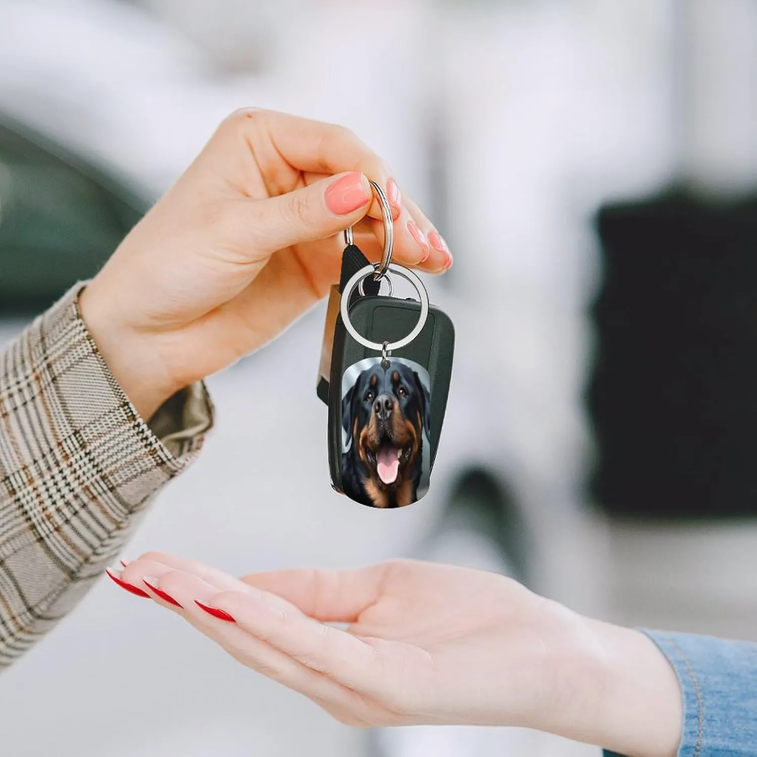 Sublimation Keychain Double Sided Keychains Fashion Rottweiler Dogs Tongue Face Printing Key Chain For Keychain Decor