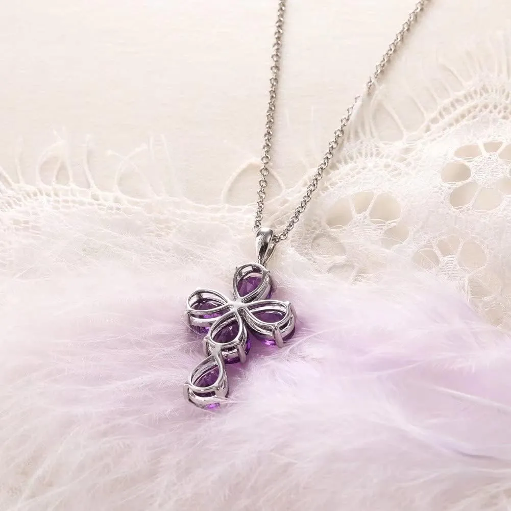 supermodel Peridot/Amethyst/Turquoise Cross Pendant Necklace Rhodium Plated Sterling Silver Chain with Cross Religious Christian Christmas Jewelry Luxury Diamond Cross Necklaces for Women
