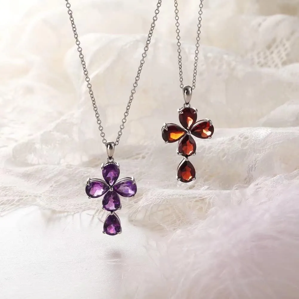 supermodel Peridot/Amethyst/Turquoise Cross Pendant Necklace Rhodium Plated Sterling Silver Chain with Cross Religious Christian Christmas Jewelry Luxury Diamond Cross Necklaces for Women