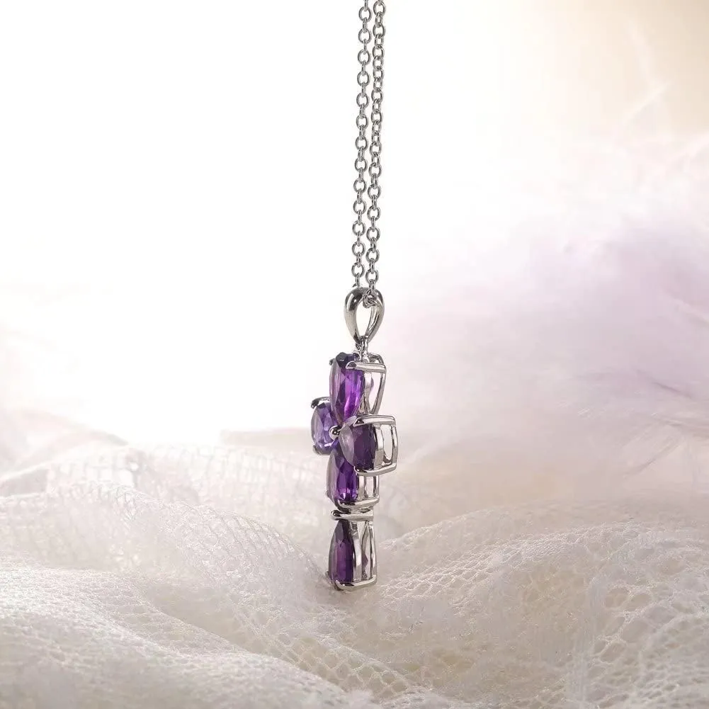 supermodel Peridot/Amethyst/Turquoise Cross Pendant Necklace Rhodium Plated Sterling Silver Chain with Cross Religious Christian Christmas Jewelry Luxury Diamond Cross Necklaces for Women