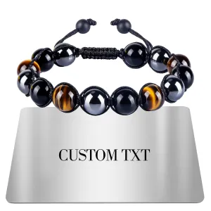 TAGOMEI Custom Gifts for Men Dad Boyfriend Son Teen Boys Mens Beaded Bracelets Triple Protection Tiger Eye Black Obsidian Bracelet Hematite 10mm Handmade Bracelets Anniversary Birthday Gifts for Men