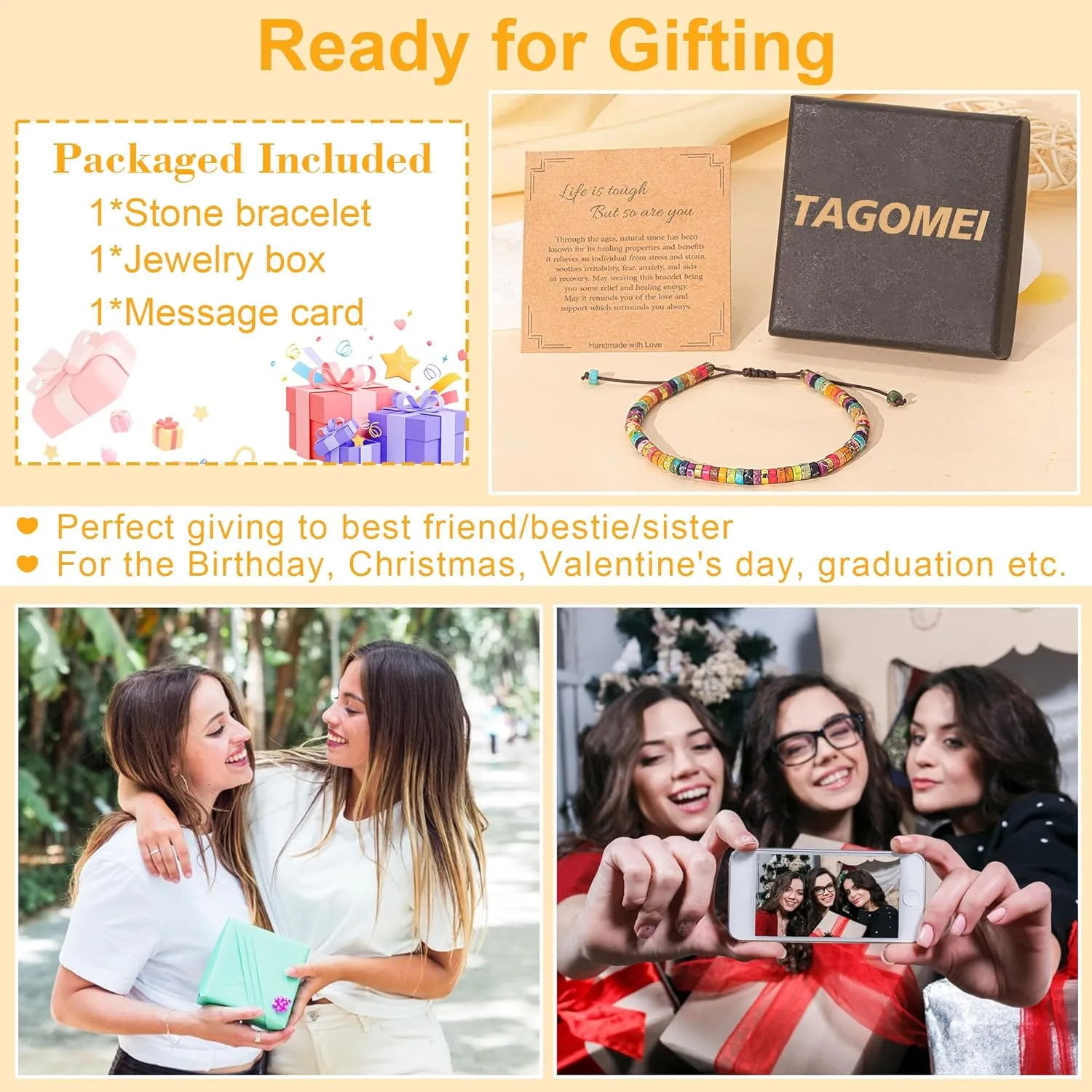 TAGOMEI Inspirational Gifts Bracelets for Women Bestie Friendship Get Well Graduation Gifts for Her Women Best Friends Mom Daughter Sister Healing Natural Stone Bracelets Mothers Day Birthday Gift