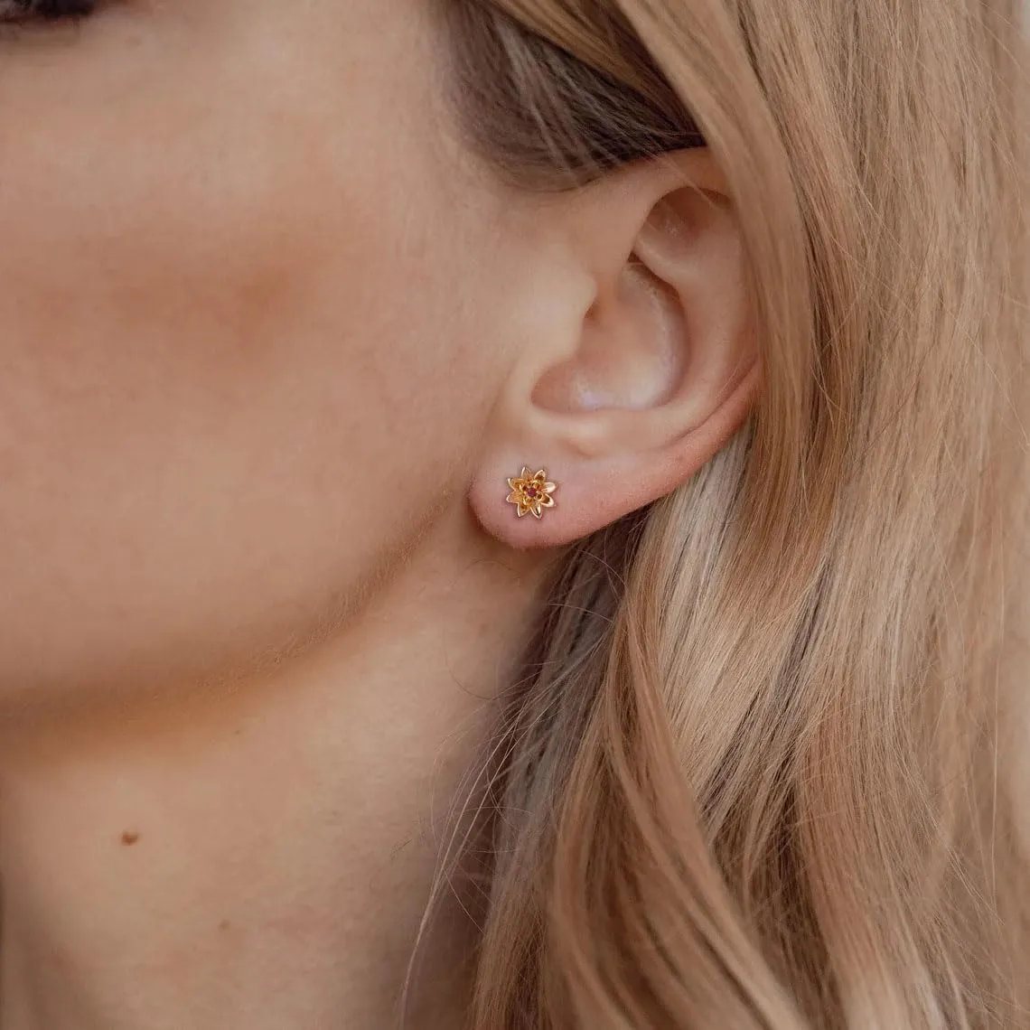 Tasiso Birth Flower Stud Earrings for Women 14K Gold Plated Birthstone Earrings for Women Dainty Gold Flower Blue Green Cubic Zirconia Earrings Birthday Gifts for Women Jewelry